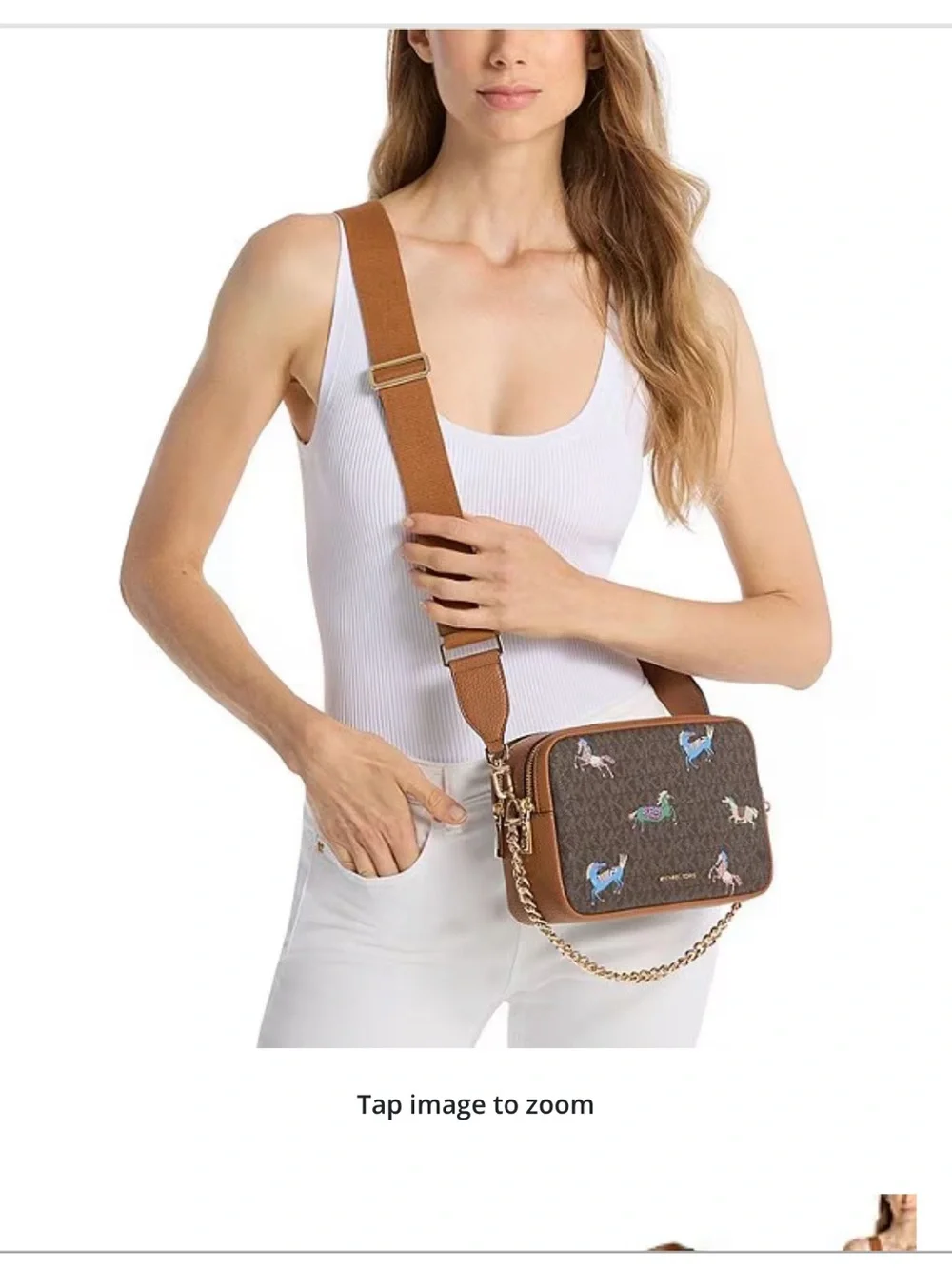 Michael Kors Brown Logo Crossbody with Colorful Horse Motif